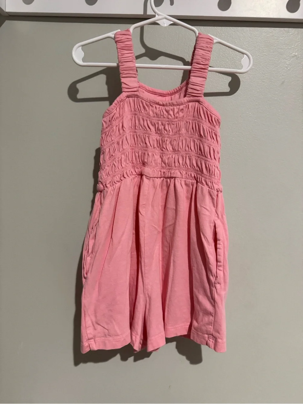 Size 6/7- Old Navy Girls' Pink Smocked Cotton Romper